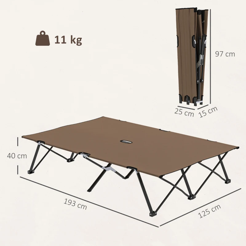 Outsunny Double Camping Cot Bed, with Bag - Khaki
