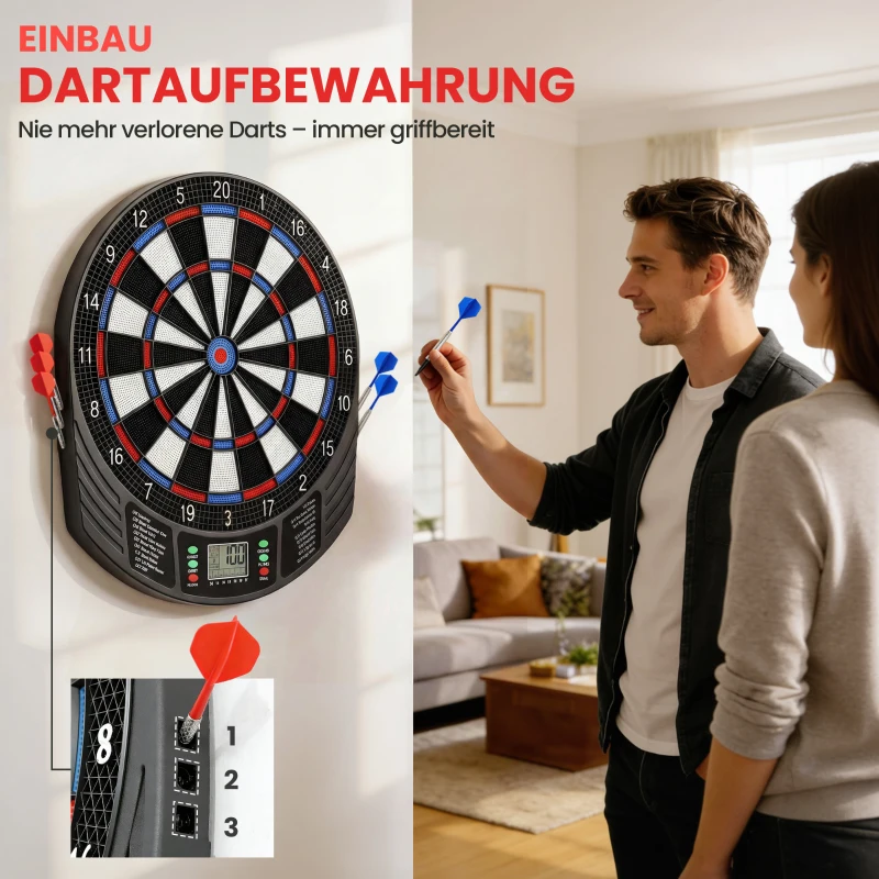 SPORTNOW Elektronisches Dartboard für 1-8 Spieler, LCD-Display, 6 Dartsets, Bunt