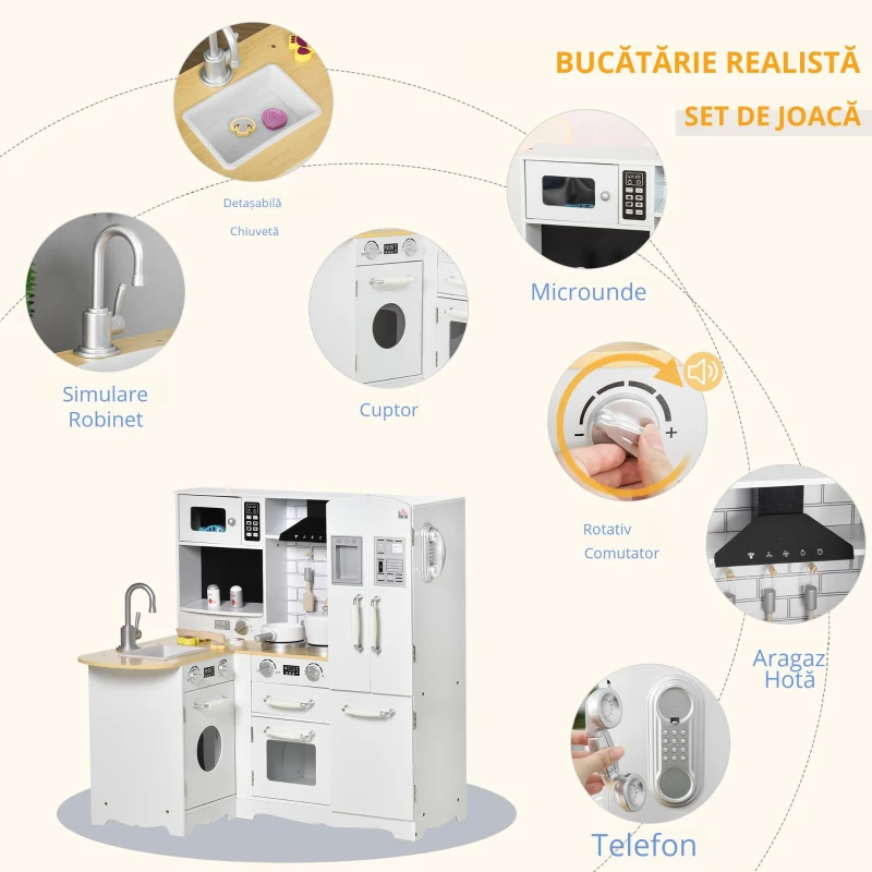 Homcom Bucatarie Jucarie din Lemn – 14 Accesorii, 3-6 Ani