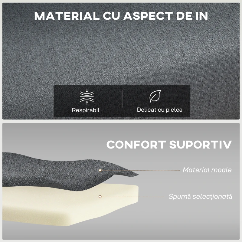 HOMCOM Fotoliu extensibil cu spătar ajustabil în 5 poziții, țesătură cu efect de in și oțel, 75x70x75 cm, Gri