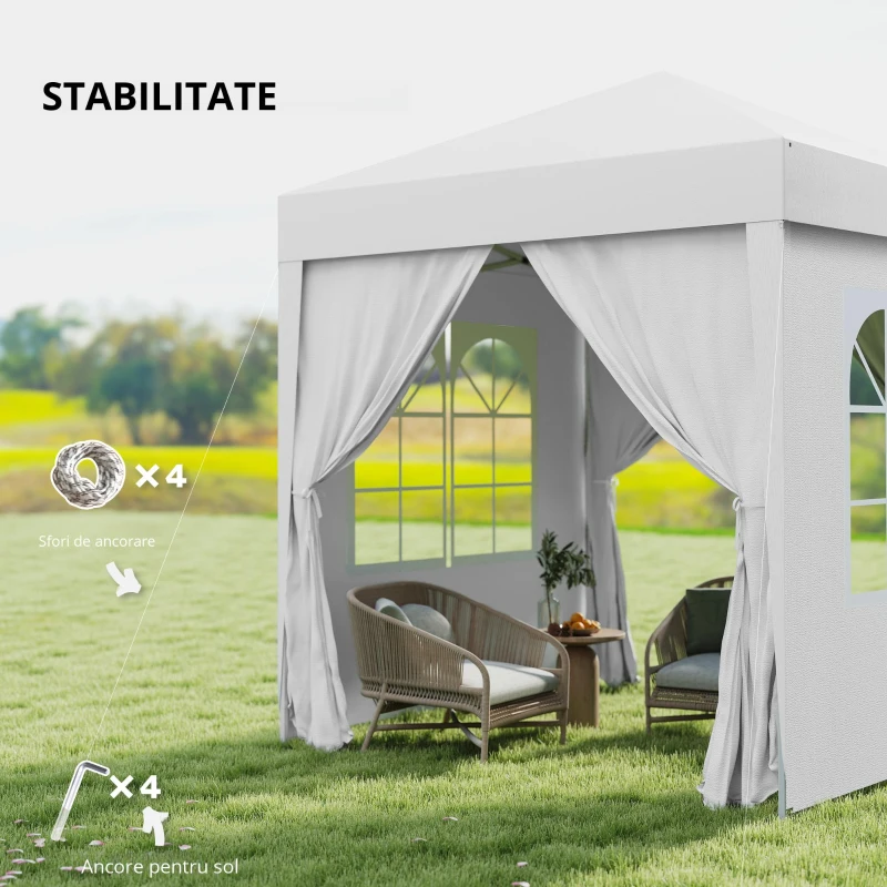 Outsunny Foisor Pliabil 2x2 m con 4 Pereti Detasabili, Foisor de Gradina cu Sac pentru Transport din Poliester si Otel, Alb