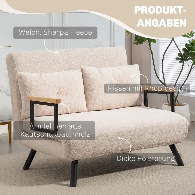 HOMCOM Schlafsofa 2er-Sofa Samtsofa, Schlaffunktion, inkl. 2 Kissen, Samtoptik, Natur + Beige + Schwarz