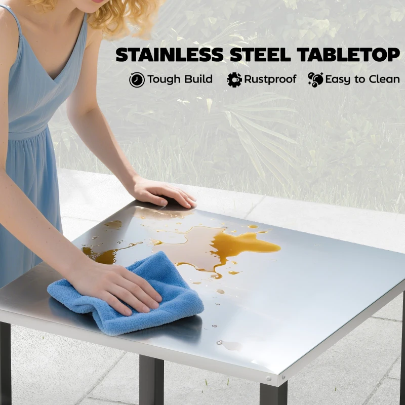 Outsunny Grillwagen met 3 Etages en Roestvrijstalen Werkblad, Serveerwagen 50 x 50 x 90 cm Zwart