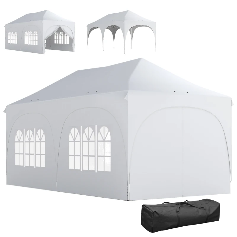 Outsunny 3 x 6 m pop-up paviljoen met zijwanden, 6 zandzakken, hoogteverstelbaar dak, tuinfeest-tent met draagtas