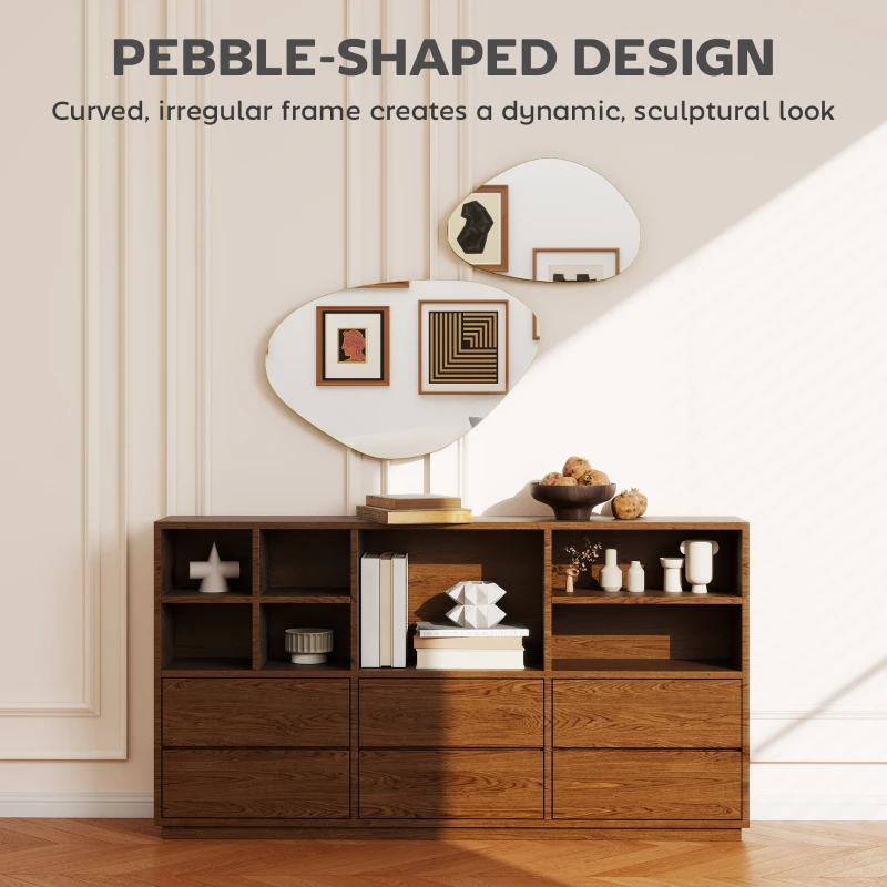 HOMCOM Set of 2 Pebble-Shaped Wall Mirror - Gold Tone