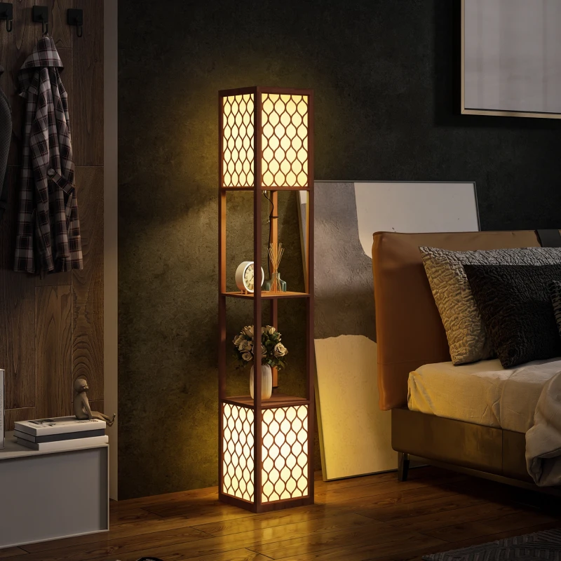 HOMCOM Duo Light Floor Shelves - Brown