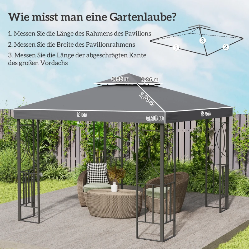 Outsunny Ersatzdach für Pavillon 3x3m wasserabweisend Pavillondach für Metallpavillon Pavillon Ersatzdach Gartenpavillon Partyzelt Gartenzelt Polyester Dunkelgrau