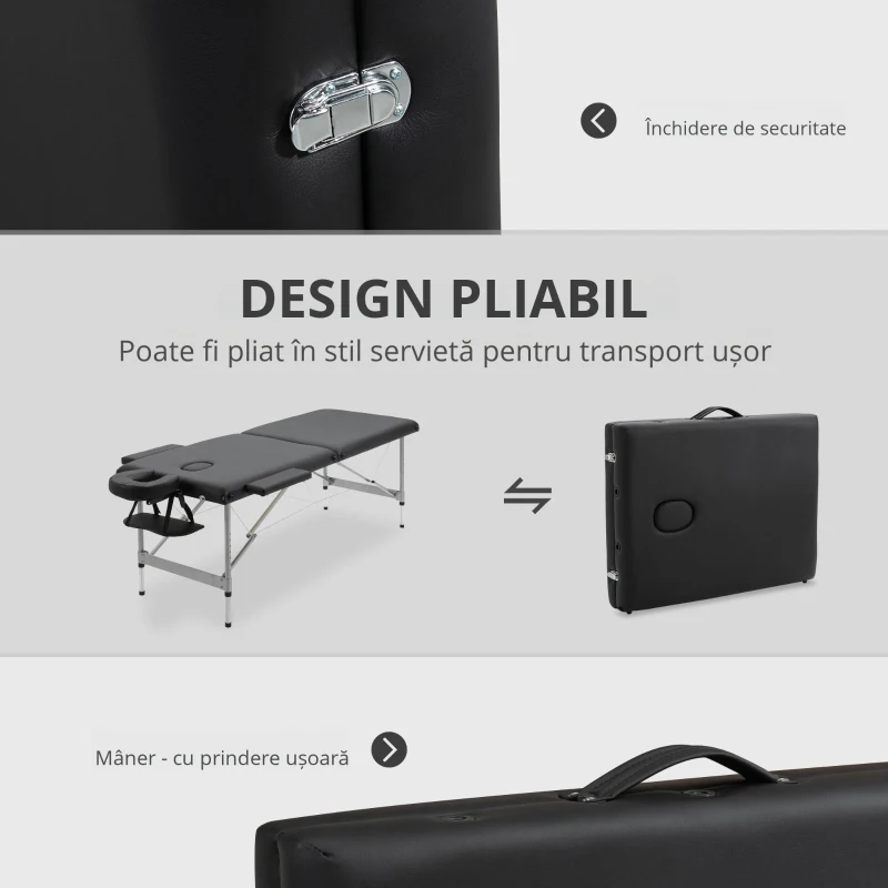 Homcom Masa Masaj 186×71 cm – Portabila, Reglabila