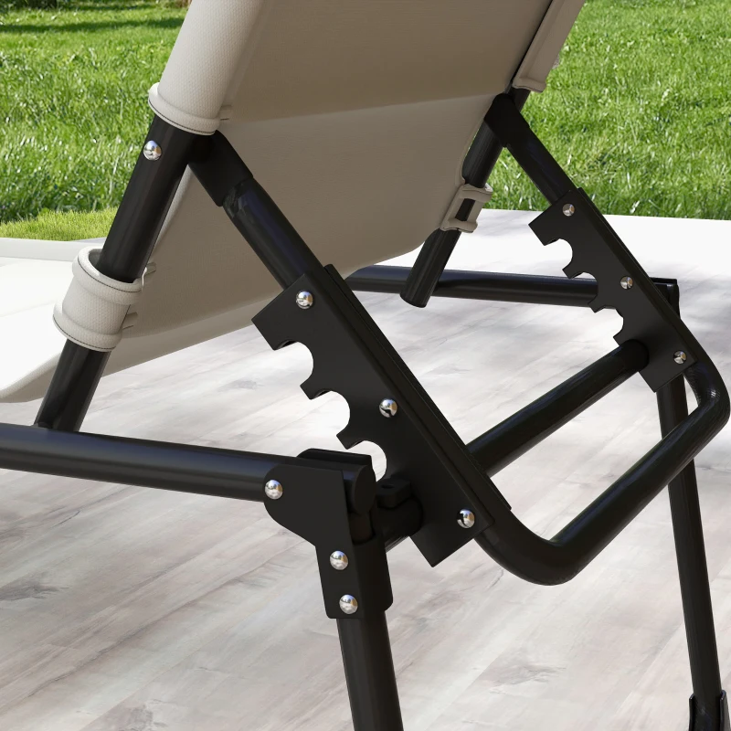 Outsunny Lote de 2 Tumbonas Plegables con Respaldo y Parasol Ajustables, Crema