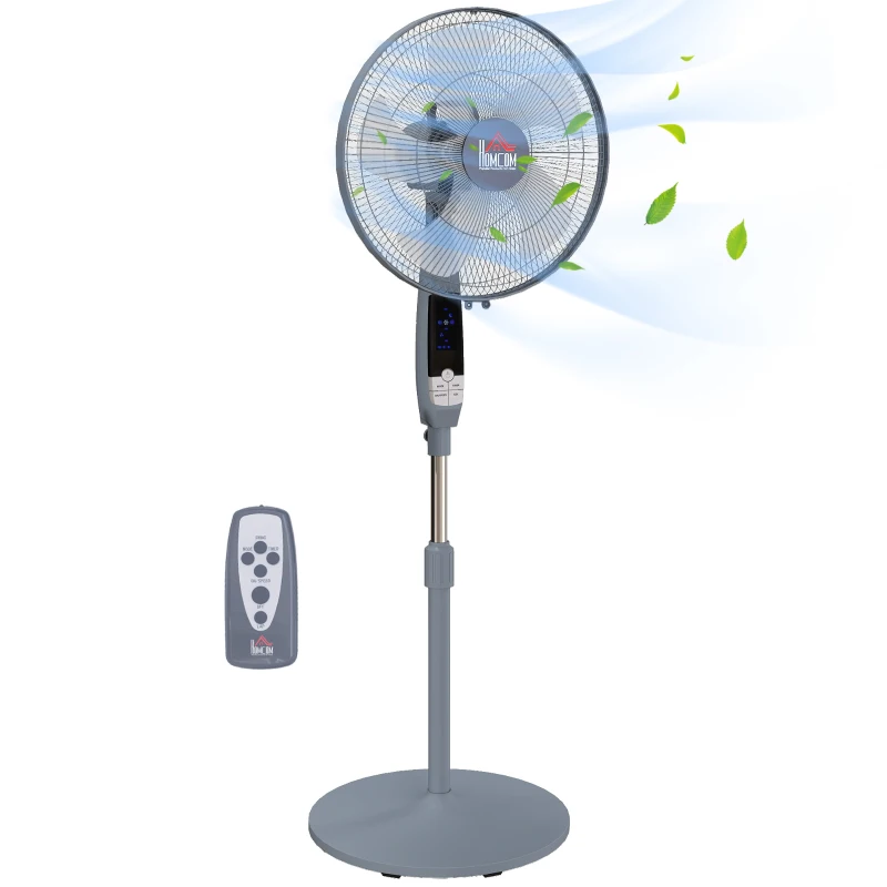 HOMCOM 16'' Pedestal Standing Floor Fan, Oscillation Cooling Fan with Remote Control, Grey