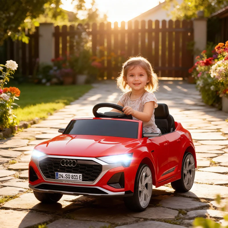 AIYAPLAY Elektrische kinderauto, 12V Audi Q8, 3-5 km/u, afstandsbediening, koplamp, muziek, Rood(m-2)