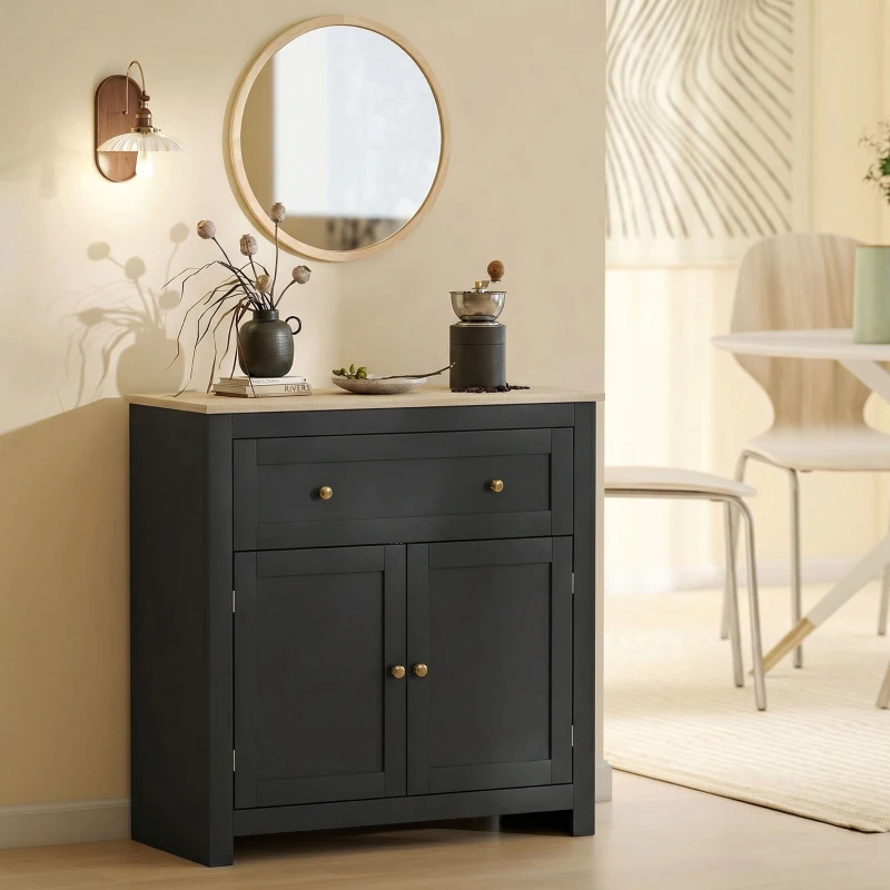 HOMCOM Sideboard Storage Cabinet, Modern Kitchen Cupboard with Adjustable Shelf, Drawer and Double Doors, Black