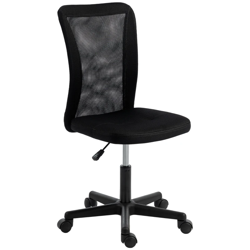 Vinsetto Computer Desk Chair, Armless Mesh Office Chair with Adjustable Height and Rolling Wheels, Black