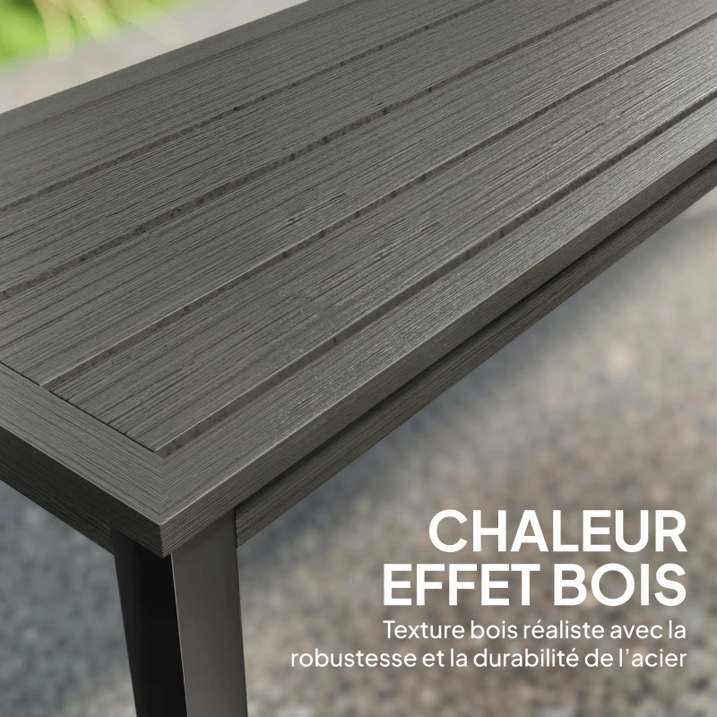 Outsunny Banc de Jardin 2 Places, Banc d'Extérieur avec Assise à Lattes Effet Bois et Cadre en Acier pour Patio, Parc, Gris