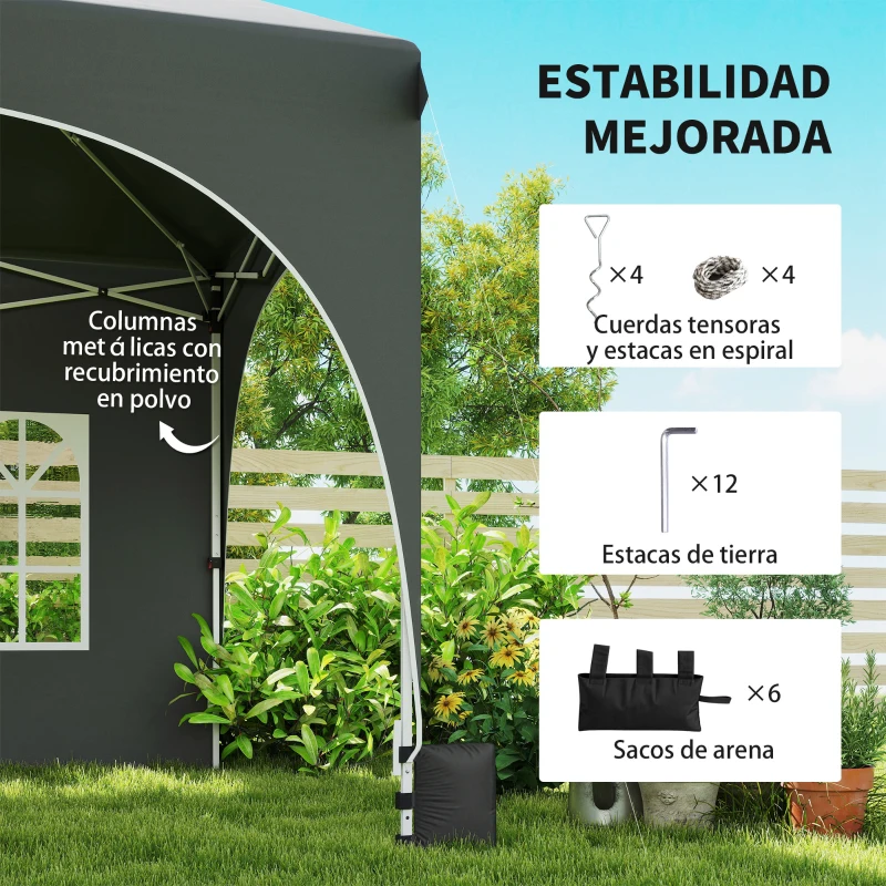Outsunny Carpa Plegable 6x3 m Pop-up con 4 Laterales Desmontables Altura Ajustable y Bolsa de Transporte Gris Oscuro