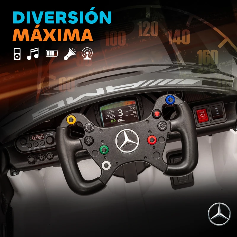 AIYAPLAY Coche Eléctrico para Niños Mercedes-AMG GT3 Evo con Mando a Distancia Motor Doble Ruedas Auxiliares Asa Música Blanco