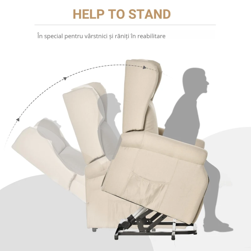 HOMCOM Fotoliu Ridicare si Rabatare cu Telecomanda – Crem