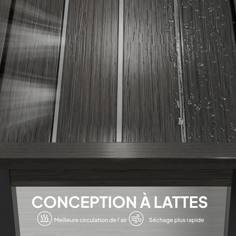 Outsunny Banc de Jardin 2 Places, Banc d'Extérieur avec Assise à Lattes Effet Bois et Cadre en Acier pour Patio, Parc, Gris