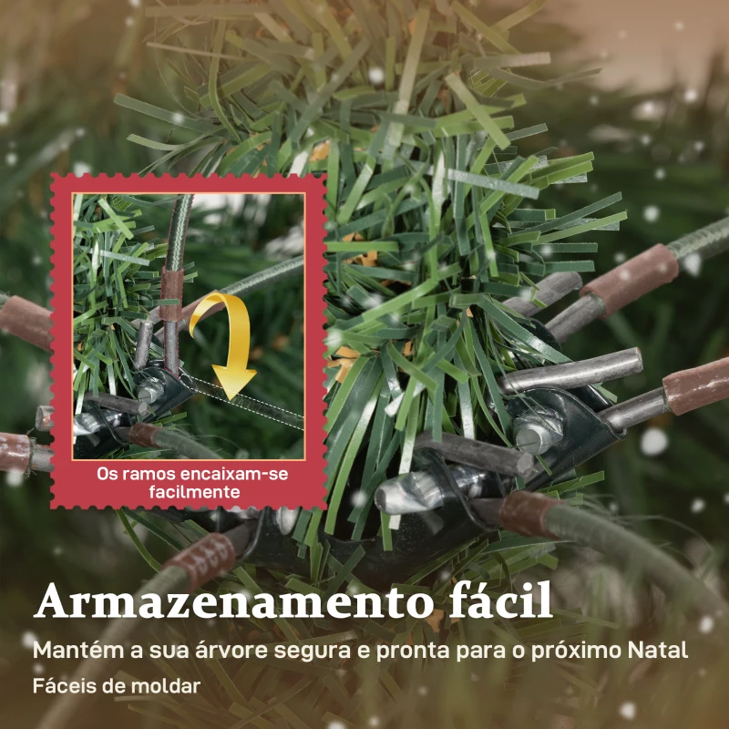 HOMCOM Árvore de Natal Artificial 210 cm Ramos Realistas com Efeito Neve Árvore de Natal com Suporte em Aço Base Dobrável Verde