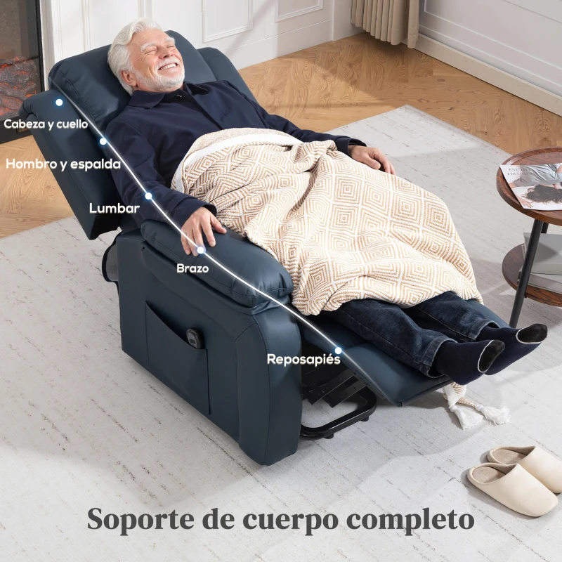 HOMCOM Sillón Relax Levanta Personas Sillón Elevador con Control Remoto Reclinación Eléctrica 160° Reposapiés 76x90x105cm Azul