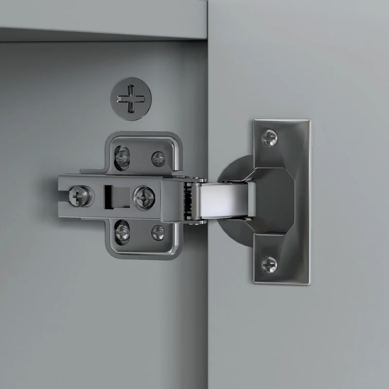 kleankin Armário de parede para casa de banho com 3 portas com espelho e prateleiras ajustáveis em MDF Cinza dim. 90L x 15l x 60H cm