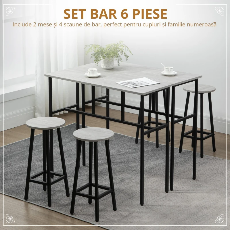 Homcom Set Bar 6 Piese – 4 Scaune & 2 Mese, Design Modern