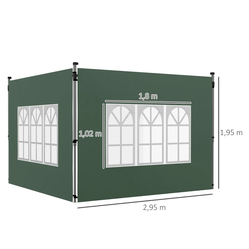 Outsunny 2er-Set Seitenteile für Pavillon 3x3/3x4 m, Seitenwand mit Fenster, wasserdicht Grün
