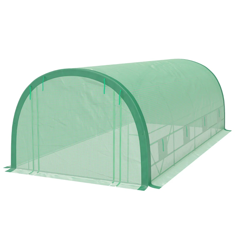 Outsunny 6 x 3(m) Polytunnel Greenhouse with Upgraded Structure, Mesh Door and Windows, 15 Plant Labels, Green
