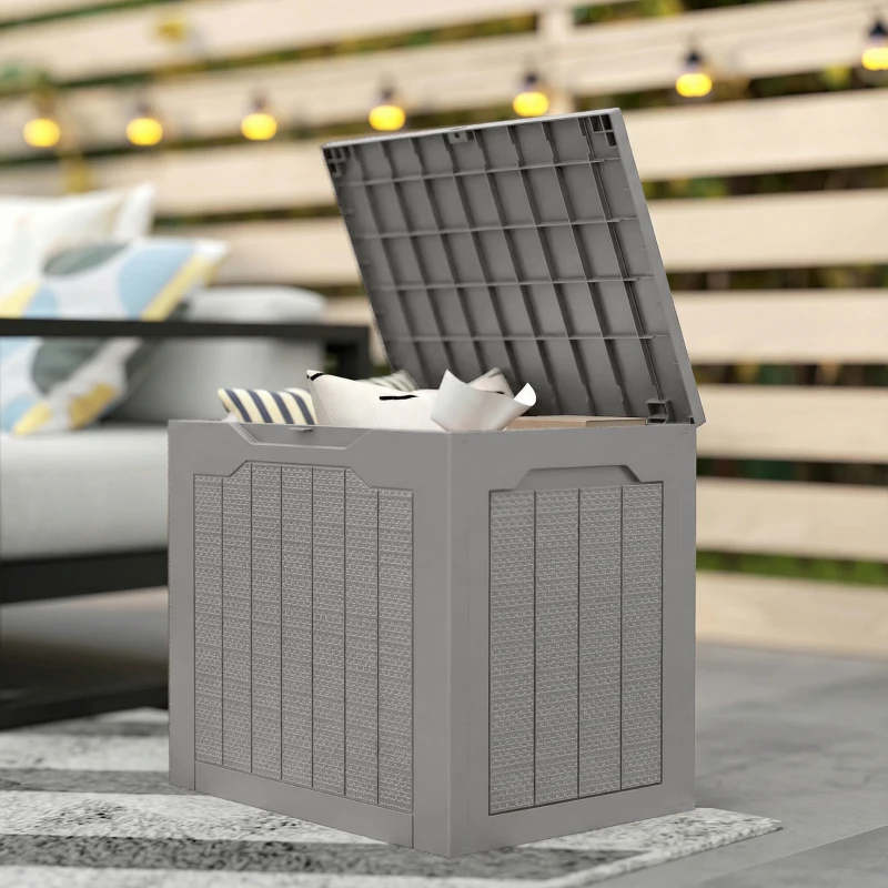 Outsunny 93L Plastic Garden Storage Box, Outdoor Storage Box with Handles, Waterproof Outdoor Storage Container, Khaki