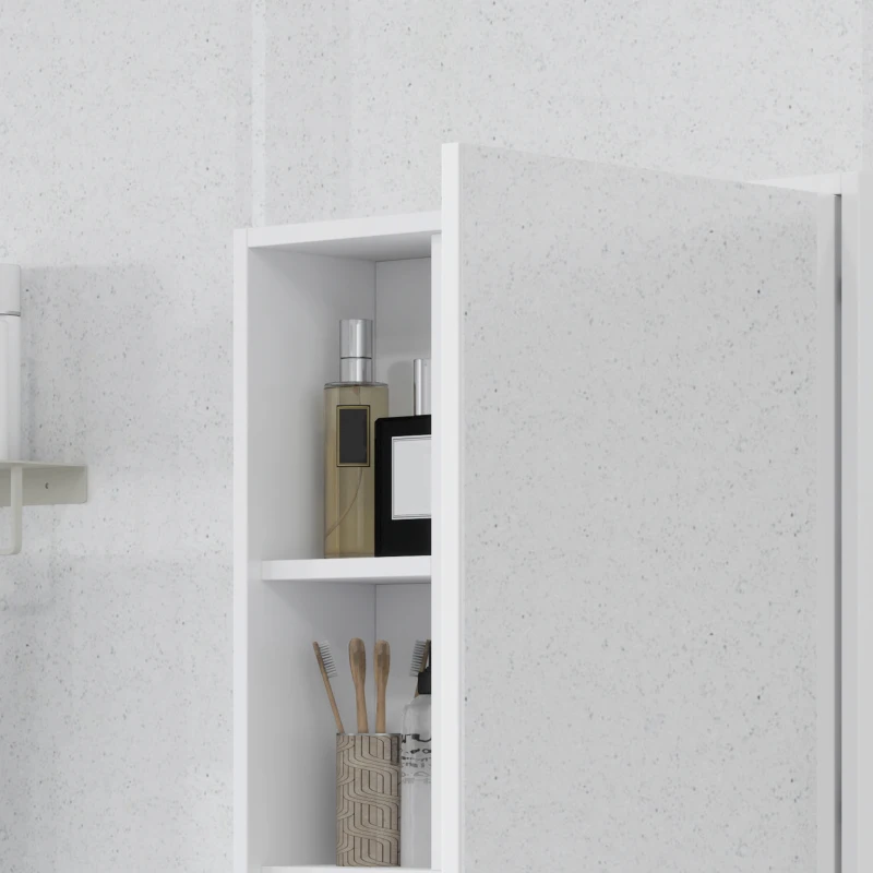 kleankin Armadietto Bagno con Specchio, Ripiani e Scaffale Regolabile, Montaggio a Parete, 60x15x76cm, Bianco
