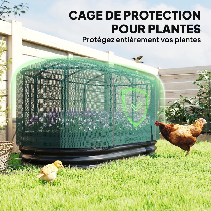 Outsunny Carré potager de jardin avec cage de protection, jardinière surélevée en acier galvanisé, 180 x 90 x 93 cm, gris et vert