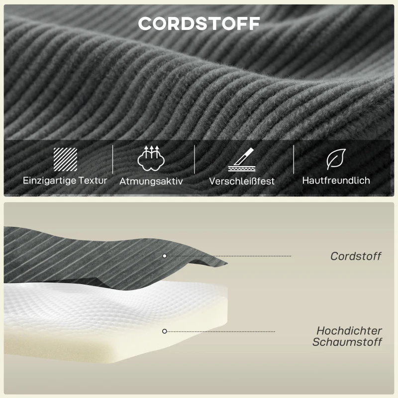 HOMCOM Modulaire Hoekbank, L-vormige Bank-Bed met Diepe Zitting, Brede Armleuningen, 2 Kussens, Donkergrijs