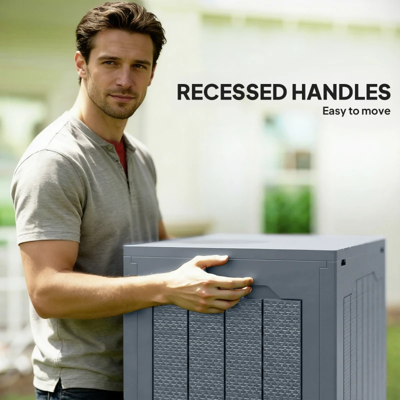 Outsunny 93L Plastic Garden Storage Box, Outdoor Storage Box with Handles, Waterproof Outdoor Storage Container, Light Grey