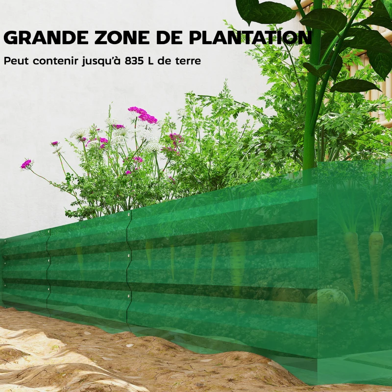 Outsunny Jardinière extérieure carré potager galvanisée avec bordure de sécurité et fond ouvert 240 x 120 x 30 cm vert