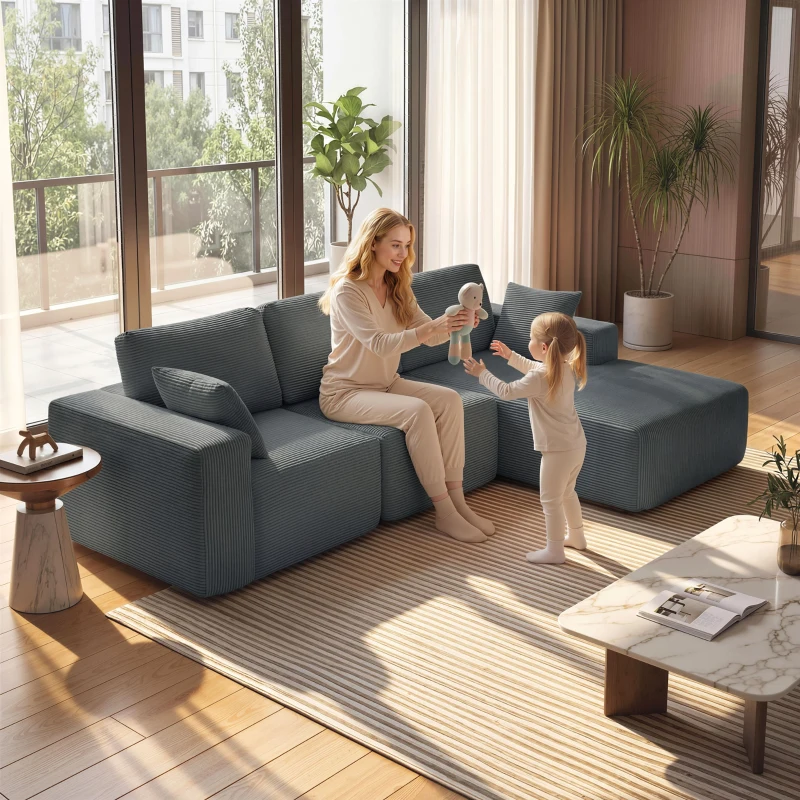 HOMCOM Modular corner sofa, L-shaped sofa bed with deep seat, wide armrests, 2 cushions, Dark gray