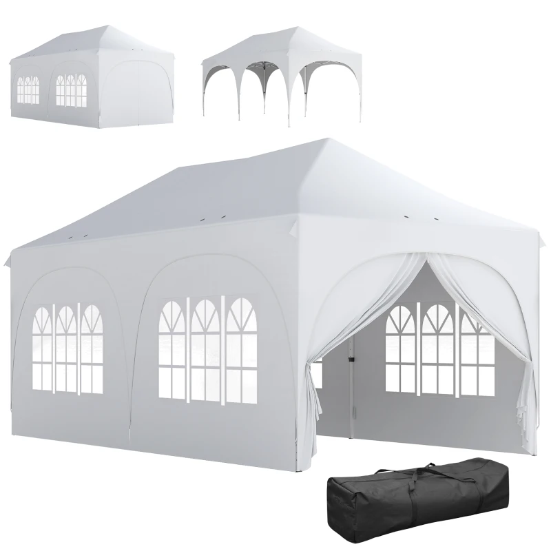 Outsunny 3 x 6 m pop-up paviljoen met zijwanden, 6 zandzakken, hoogteverstelbaar dak, tuinfeest-tent met draagtas