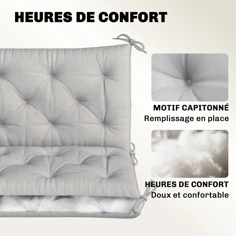 Outsunny Coussin matelas assise dossier pour banc de jardin balancelle canapé 3 places grand confort 150 x 98 x 8 cm gris clair