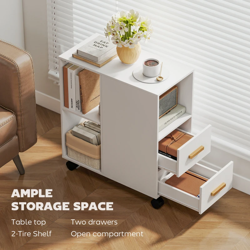 HOMCOM Druckerständer Druckertisch mit Verstellbar Ablage, Rollen für Fax Scanner 60 x 30 x 65 cm Weiß