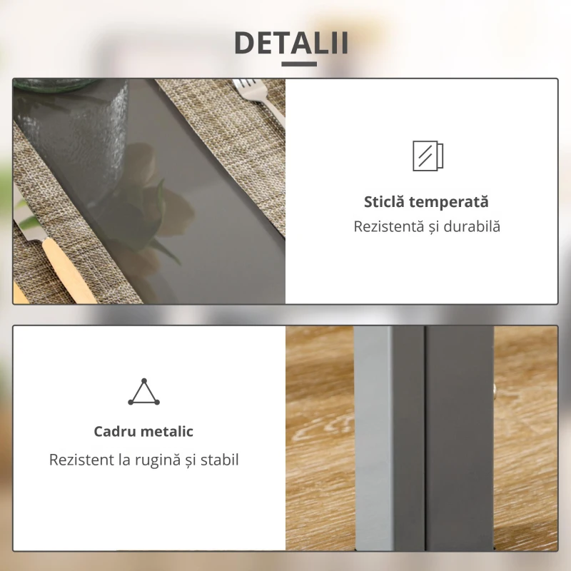 Homcom Set Pranz 5 piese: Masa si 4 Scaune Gri pentru Bucatarie