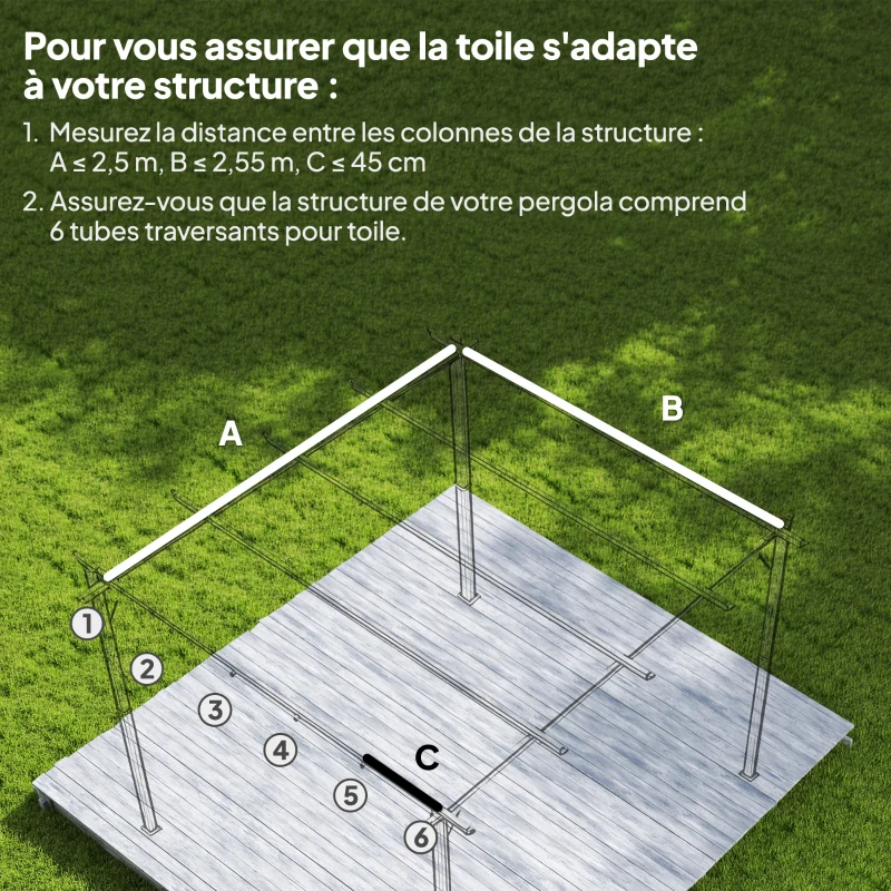 Outsunny Toile de toit pour pergola tonnelle rétractable de 3 x 3 m - toile uniquement 250 x 255 cm gris clair