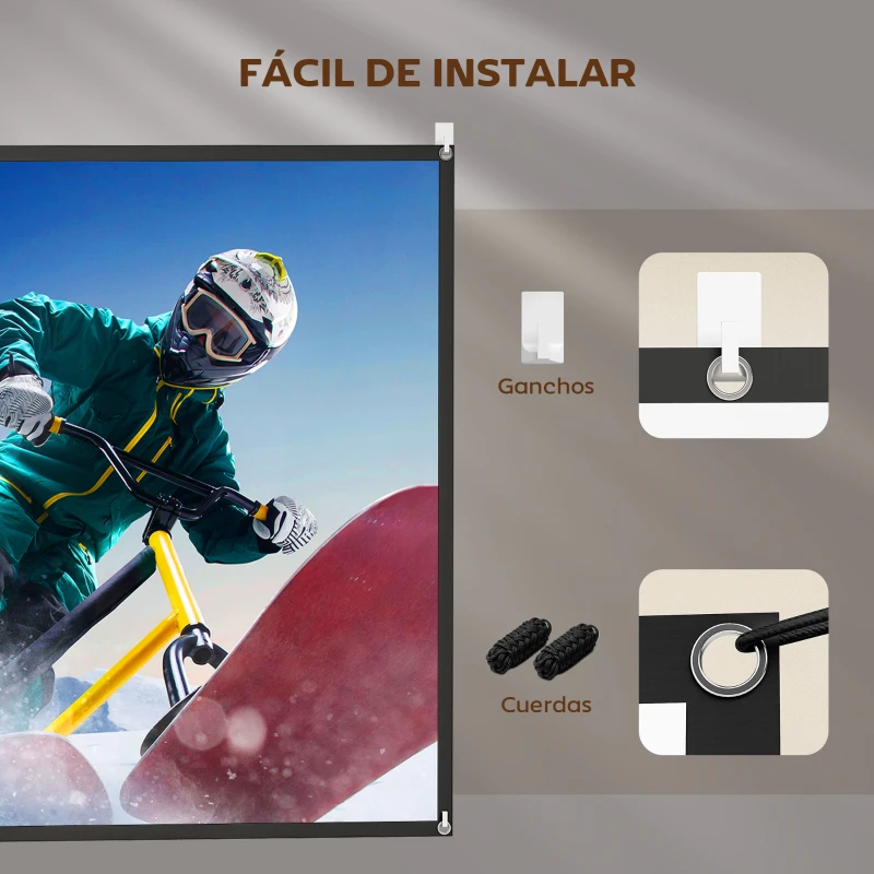 HOMCOM Pantalla de Proyección Manual 120 Pulgadas Formato 16:9 HD 4K/8K para Interior y Exterior Blanco