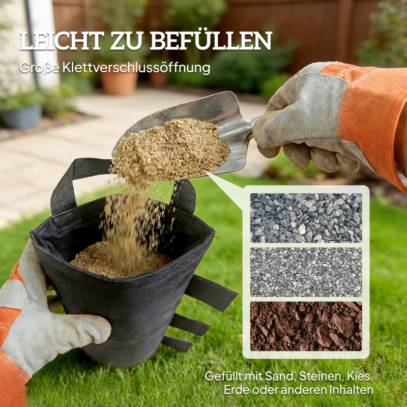 Outsunny Set van 8 zandzakken voor paviljoenpoten, 40 kg duurzame zandzakken van 600D Oxford-stof, zonder zand, zwart