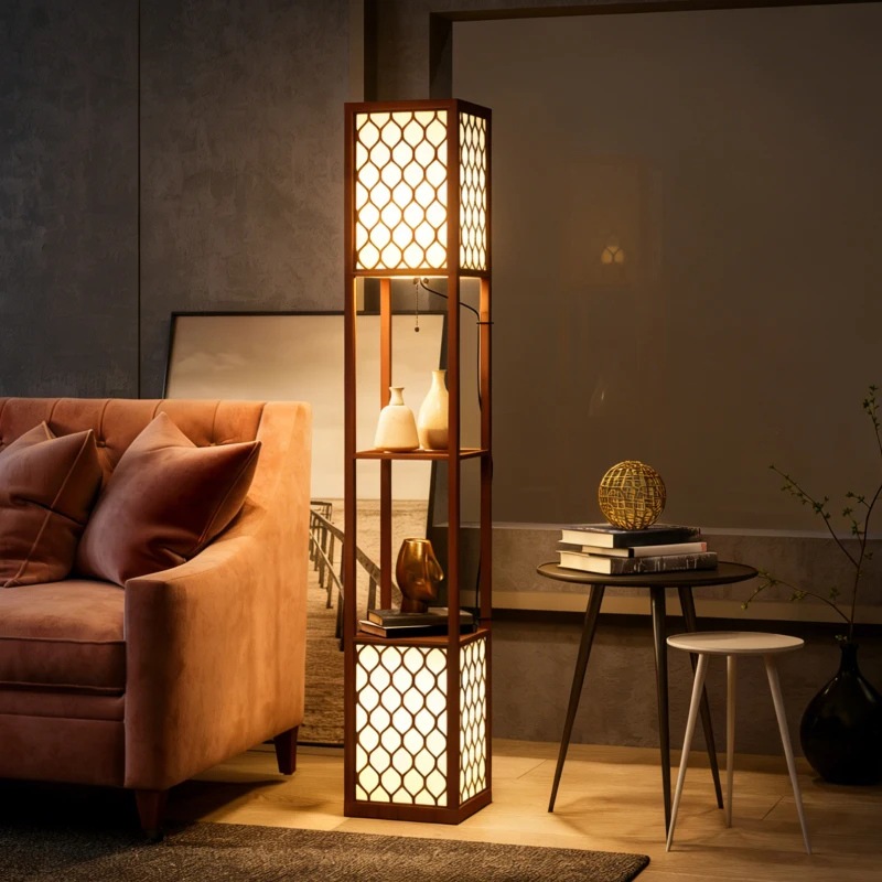 HOMCOM Duo Light Floor Shelves - Brown