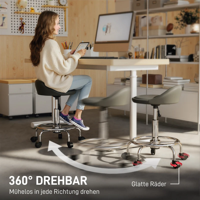 HOMCOM Rollhocker höhenverstellbar mit Rückenlehne Drehhocker 59-75 cm Arbeitshocker 360° drehbar Schwarz
