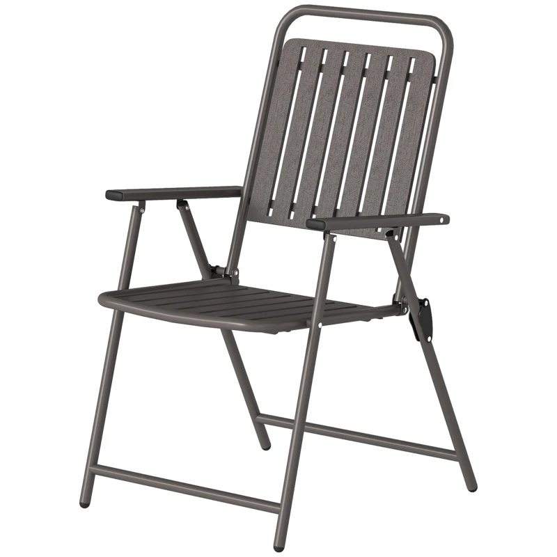Outsunny Set de 4 scaune de grădină exterioare pliabile cu cotiere, spătar şi şezut, cadru metalic 55x63x93 cm Maro