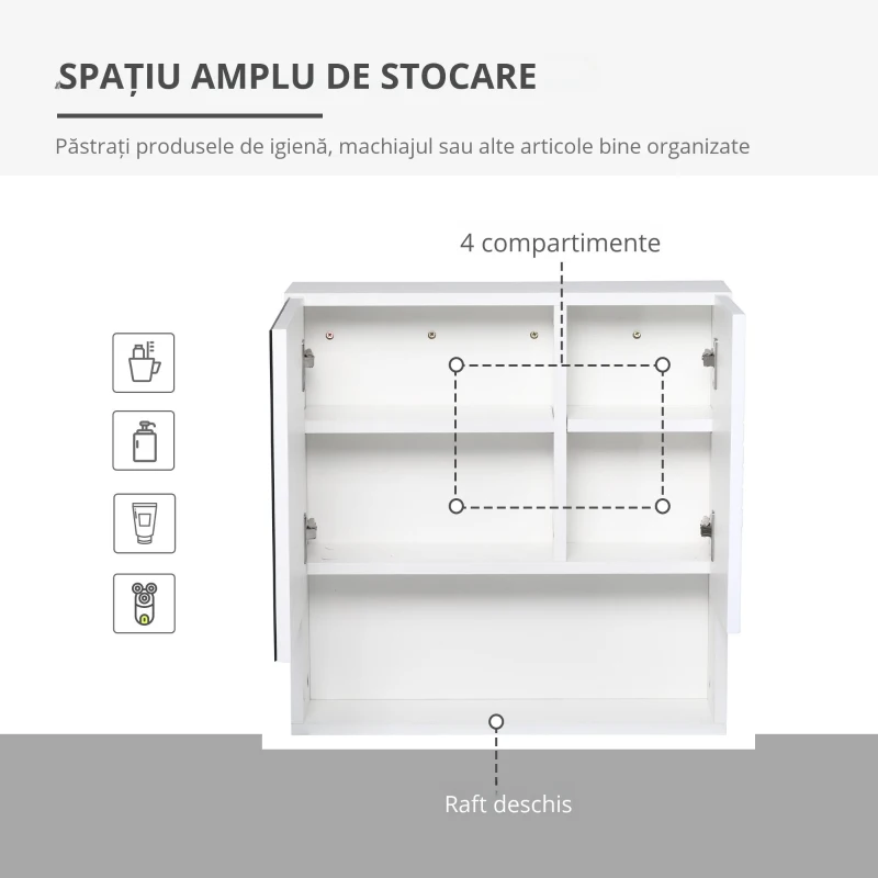 Kleankin Dulap Baie Suspendat – Cu Oglinda si Rafturi Reglabile