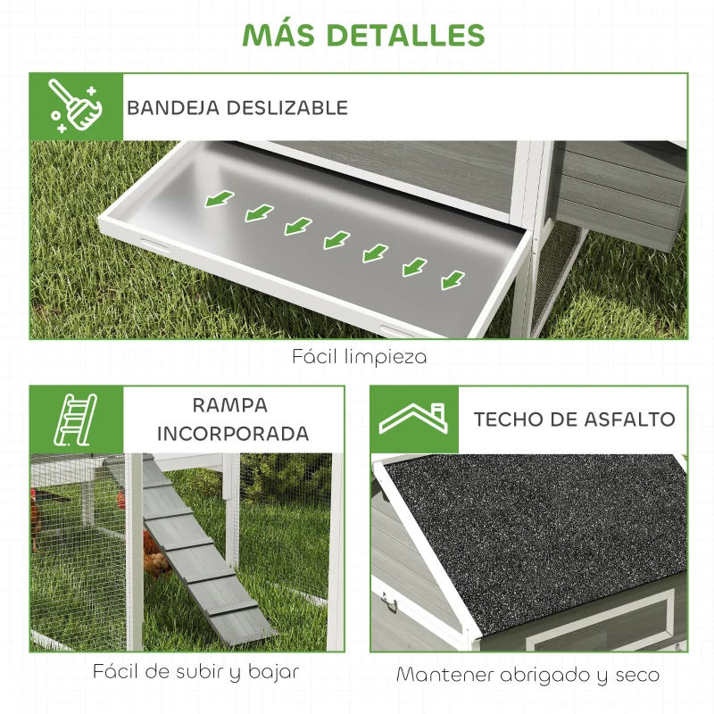PawHut Gallinero Madera Grande Exterior con 2 Nidos Corral Techo Asfáltico Bandeja Extraíble Rampa 347x160x150 cm Gris Oscuro