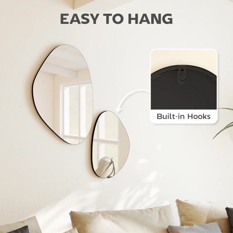 HOMCOM Set of 2 Pebble-Shaped Wall Mirror - Black