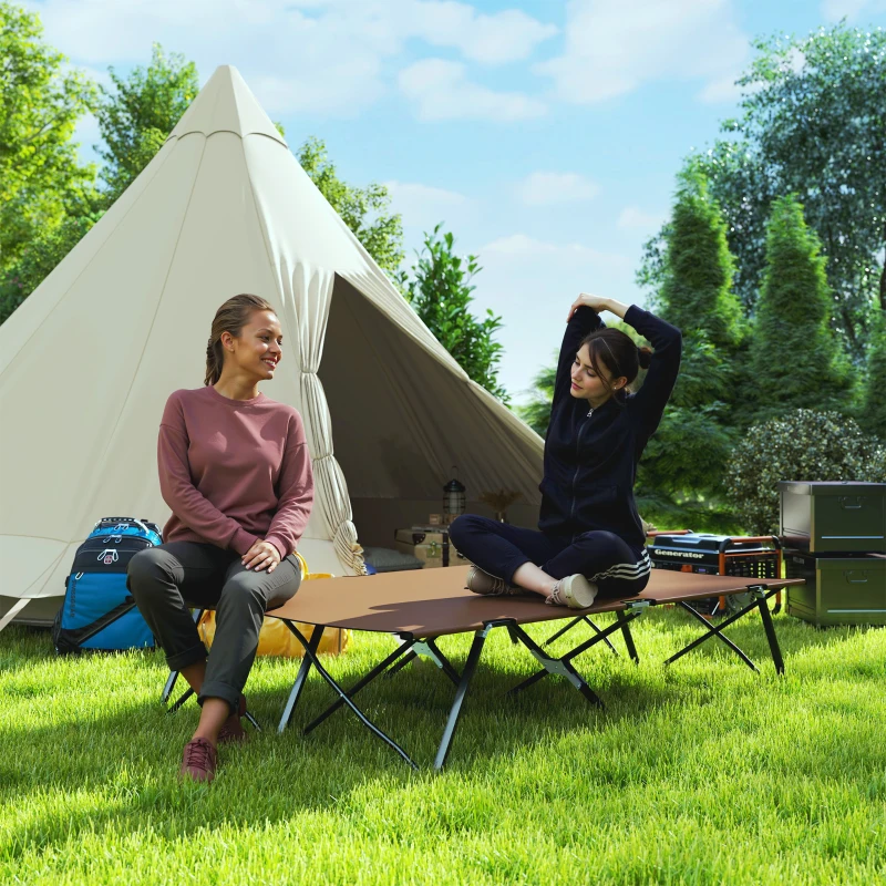 Outsunny Double Camping Cot Bed, with Bag - Khaki