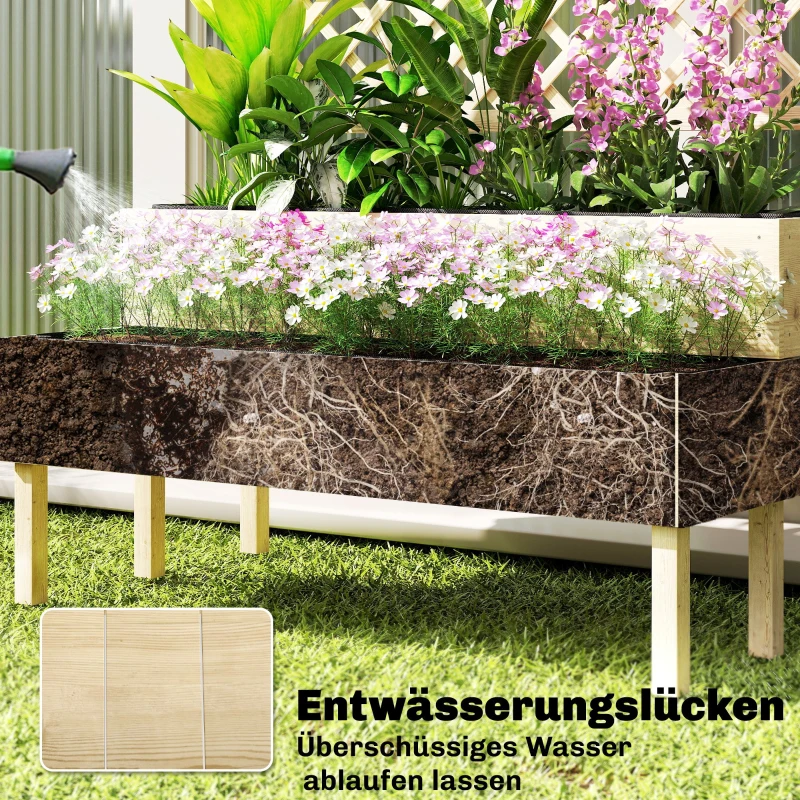 Outsunny Verhoogde plantenbak met trellis, 2-traps bloembak met 2 plantenbakken, hout 108 x 62 x 120 cm